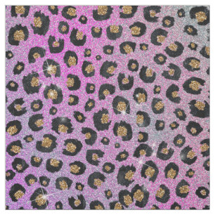 Elegante Rosa Blue Gold Glitzer Black Leopard Prin Stoff