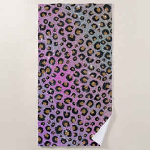 Elegante Rosa Blue Gold Glitzer Black Leopard Prin Strandtuch