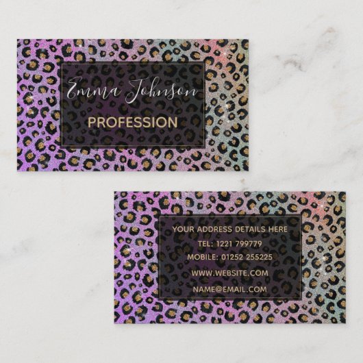 Elegante Rosa Blue Gold Glitzer Black Leopard Prin Visitenkarte (Vorne/Hinten)
