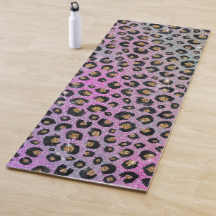 Elegante Rosa Blue Gold Glitzer Black Leopard Prin Yogamatte