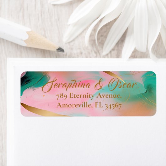 Elegante Rosa & Blue Wedding Rücksendeadresse (Insitu)