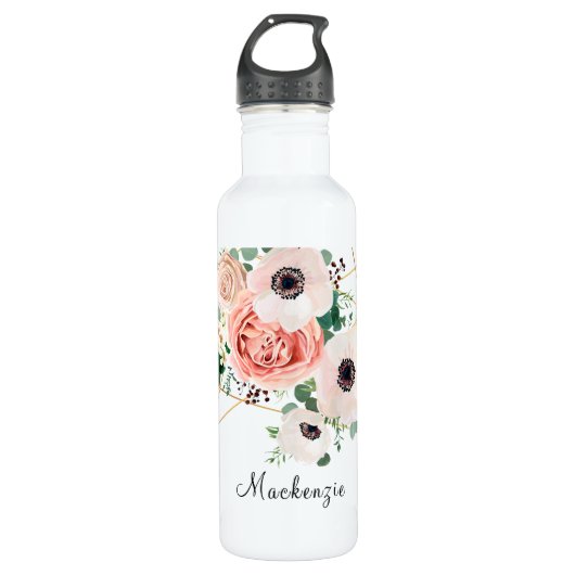 Elegante Rosa Blues-Blume personalisieren Edelstahlflasche (Vorderseite)