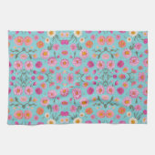 Elegante rosa blühweiße Gänse rosa Blume Geschirrtuch (Horizontal)