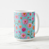 Elegante rosa blühweiße Gänse rosa Blume Kaffeetasse (VorderseiteRechts)