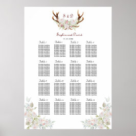 Elegante, rosa Blume Antlers Seating Chart Poster