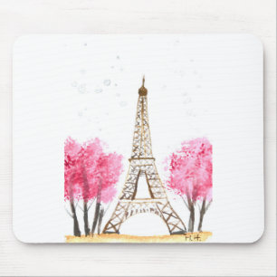 Elegante rosa Blume Aquarell Eiffelturm Paris Mousepad