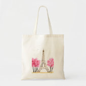 Elegante rosa Blume Aquarell Eiffelturm Paris Tragetasche (Vorne)