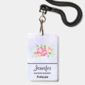 Elegante Rosa Blume Ausweis (Vorderseite mit Lanyard)