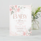 Elegante rosa Blume Baby in Bloom Baby Dusche Einladung (Stehend Vorderseite)