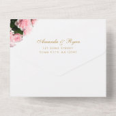 Elegante Rosa Blume Blumenhochzeit All In One Einladung (Rückseite)