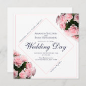 Elegante Rosa Blume Blumenhochzeit Einladung (Vorne/Hinten)