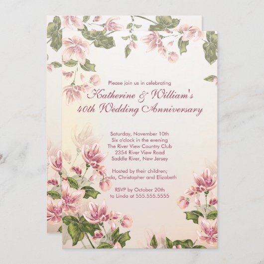 Elegante rosa Blume Blumenzwiebeln Einladung (Vorne/Hinten)