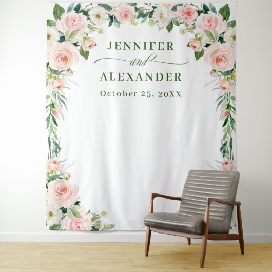 Elegante Rosa Blume Boho Wedding Backdrop Wandteppich (Beispiel)
