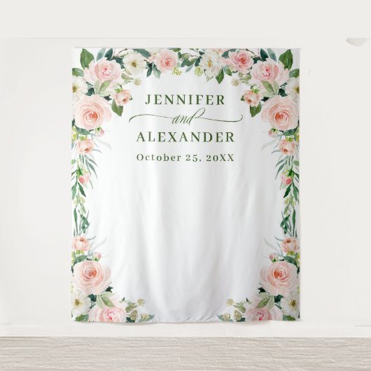 Elegante Rosa Blume Boho Wedding Backdrop Wandteppich (Vorderseite)