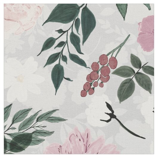 Elegante Rosa Blume Botanisches Design Stoff (Nahaufnahme)