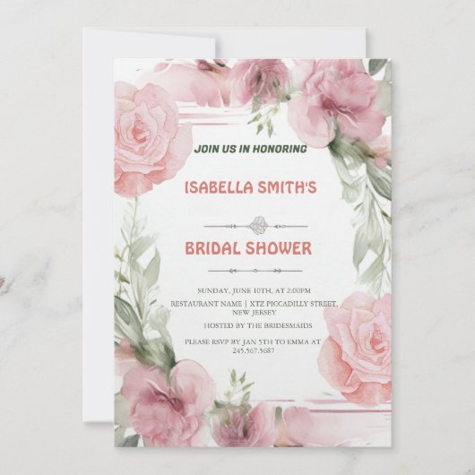 Elegante Rosa Blume Brautdusche Einladung (Vorderseite)