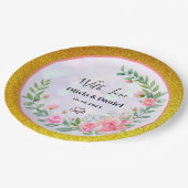 Elegante Rosa Blume Danke für Ihre Hochzeit Pappteller (Schrägansicht)