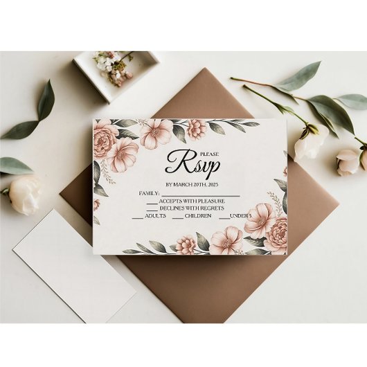 Elegante rosa Blume Designer RSVP Cards