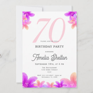 Elegante Rosa Blume Floral 70. Geburtstagsparty Einladung