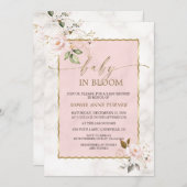 Elegante Rosa Blume Gold Baby in Bloom Einladung (Vorne/Hinten)