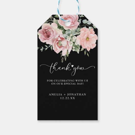 Elegante rosa Blume Hochzeit Vielen Dank Geschenkanhänger (Vorderseite)