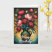 Elegante rosa Blume in Vase Geburtstag Karte (Gelbe Blume)