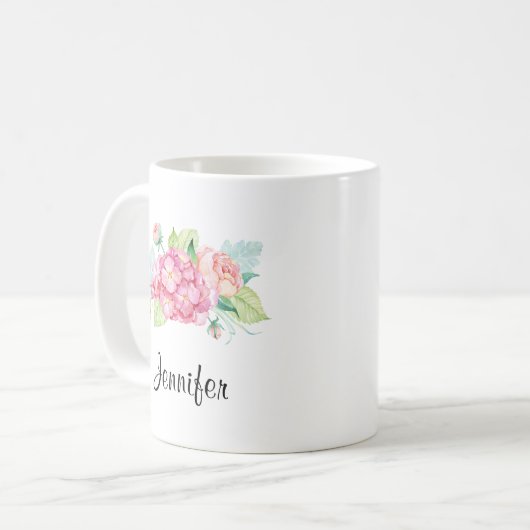Elegante Rosa Blume Kaffeetasse (Vorderseite Links)