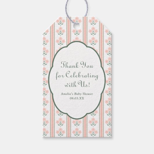 Elegante Rosa Blume Kinderdusche Danke Geschenkanhänger (Vorderseite)