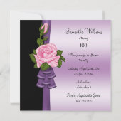 Elegante Rosa Blume & Lila Band 100. Geburtstag Einladung (Rückseite)