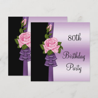 Elegante rosa Blume & Lila Band 80. Geburtstag Einladung