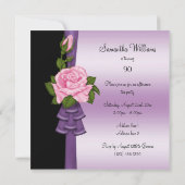 Elegante Rosa Blume & Lila Ribbon 90. Geburtstag Einladung (Rückseite)
