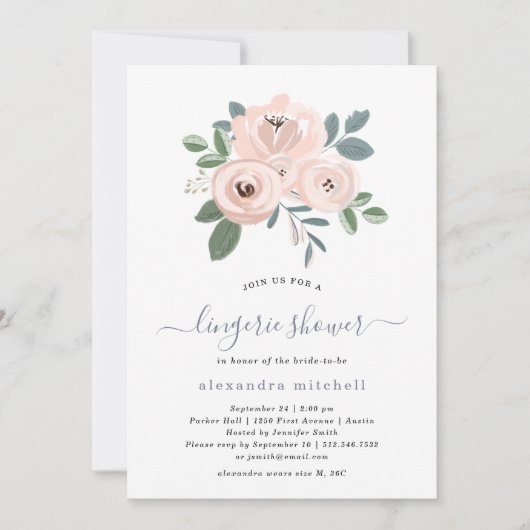 Elegante, rosa Blume | Lingerie-Dusche Einladung (Vorderseite)