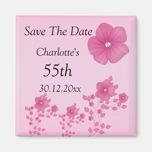 Elegante rosa Blume mit Diamanten Magnet (Vorne)