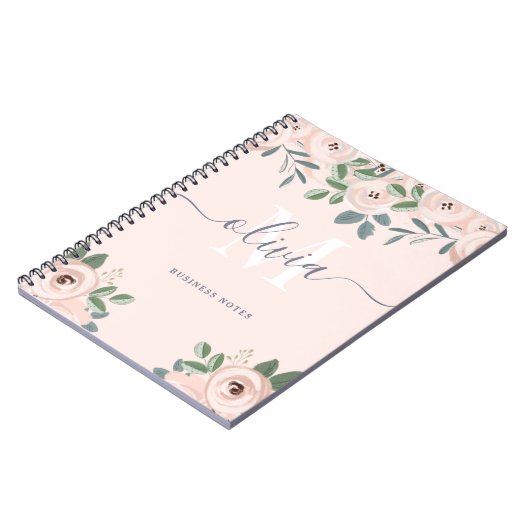 Elegante, rosa Blume | Monogramm Notizblock (Linke Seite)