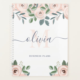 Elegante, rosa Blume Monogramm Planer
