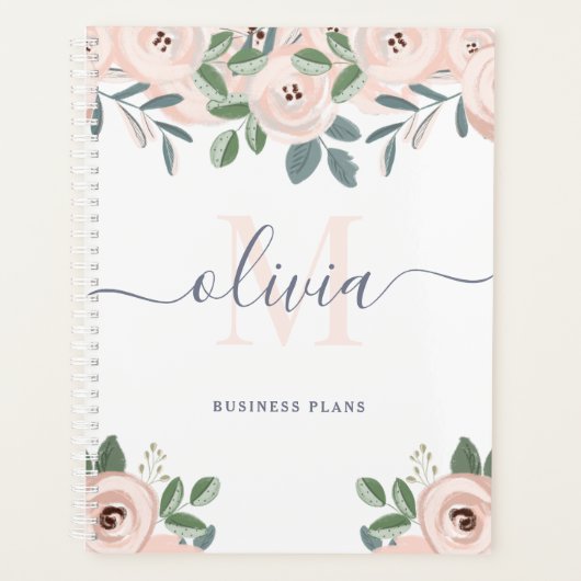Elegante, rosa Blume | Monogramm Planer (Vorderseite)