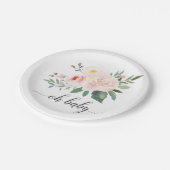 Elegante Rosa Blume Oh Babyduschplatte Pappteller (Schrägansicht)