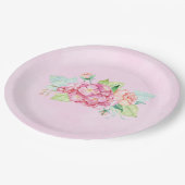 Elegante Rosa Blume Pappteller (Schrägansicht)