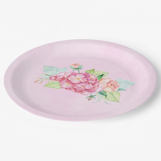 Elegante Rosa Blume Pappteller (Schrägansicht)