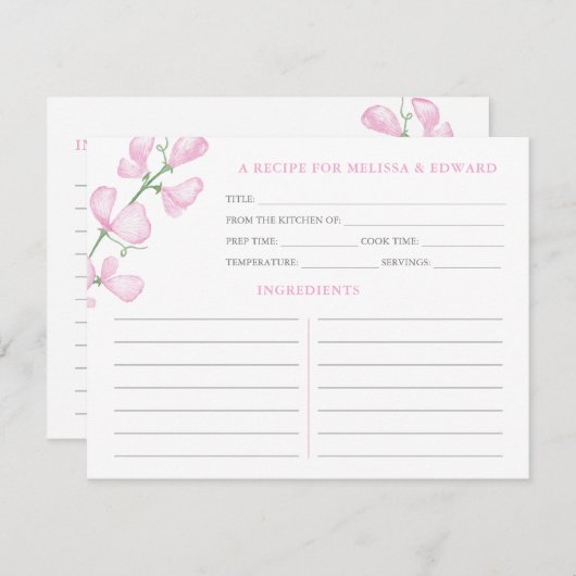 Elegante rosa Blume Polterabend Rezept Karte (Vorne/Hinten)