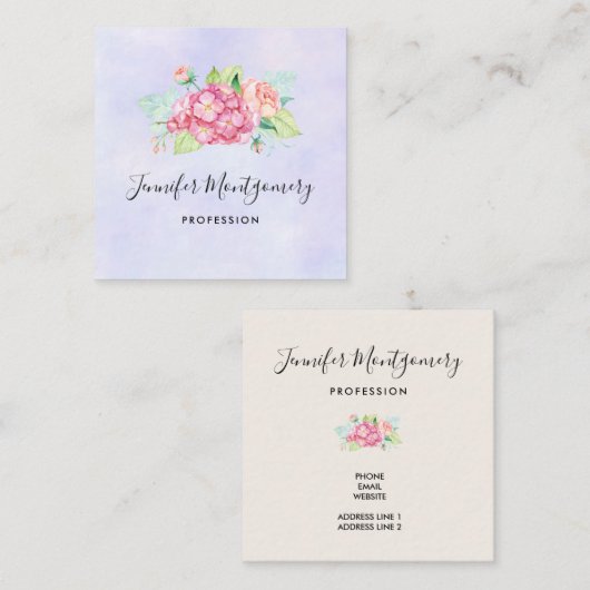 Elegante Rosa Blume Quadratische Visitenkarte (Vorne/Hinten)