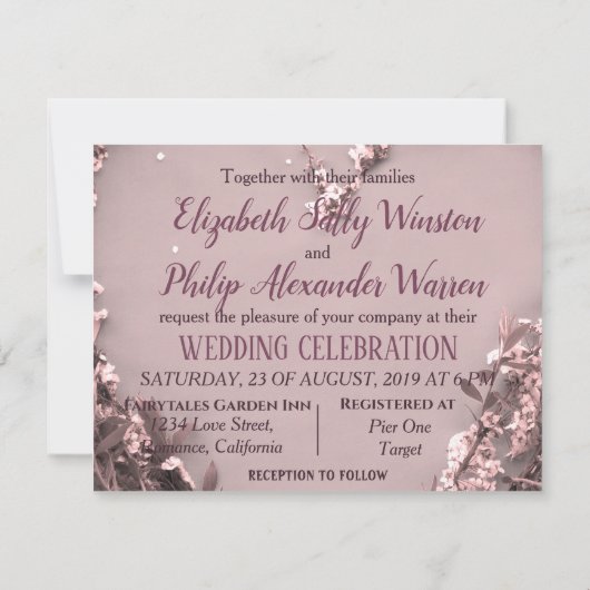 Elegante rosa Blume rustikale Holzverheiratung (Rückseite)