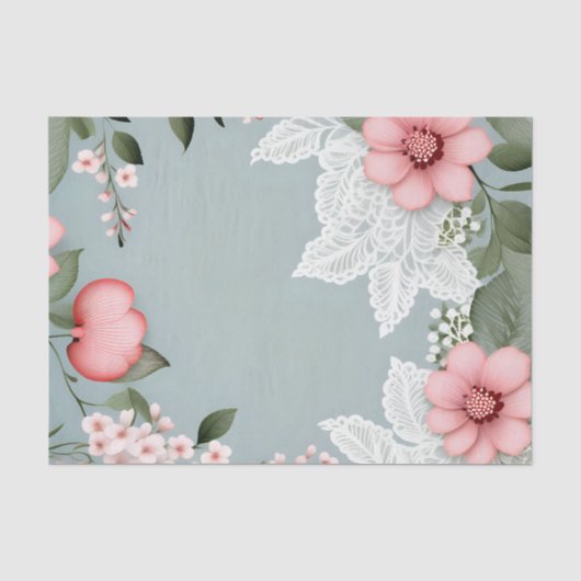 Elegante rosa Blume Spitze Seidenpapier (Vorderseite)