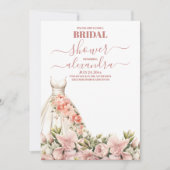 Elegante rosa Blume und grünes Brautparty Einladung (Vorderseite)