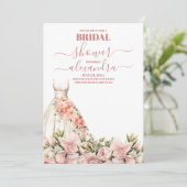 Elegante rosa Blume und grünes Brautparty Einladung (Stehend Vorderseite)