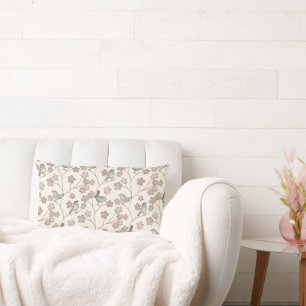 Elegante rosa Blume und grünes Vogelmuster Lendenkissen