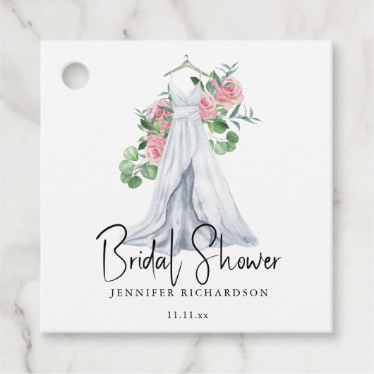 Elegante rosa Blume und Grünpflanzen - Brautparty Geschenkanhänger (Vorderseite)