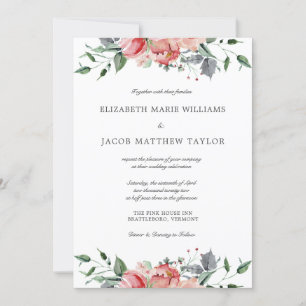 Elegante rosa Blume und kalligraphische Hochzeiten Einladung