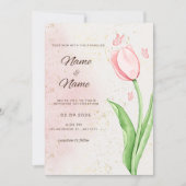 Elegante rosa Blume und Schmetterlingskarte Einladung (Vorderseite)