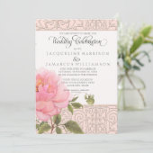 Elegante Rosa Blume Vintage Wedding Einladung (Stehend Vorderseite)